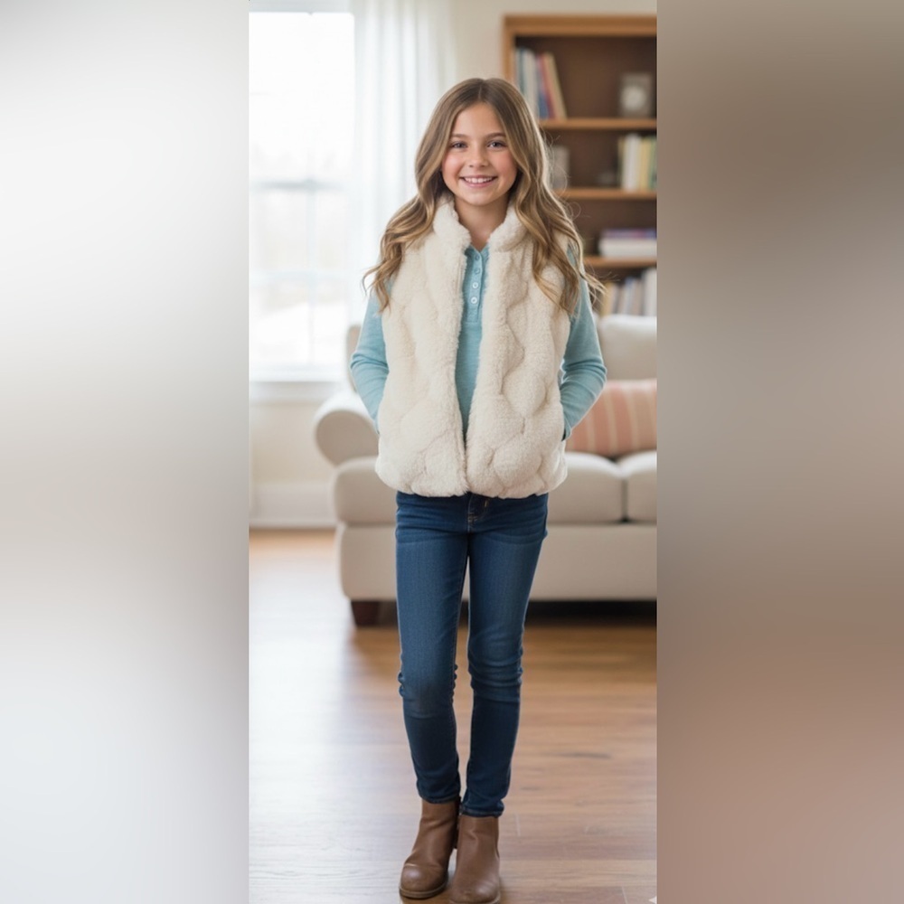 Sara's Prints Cream Furry Vest